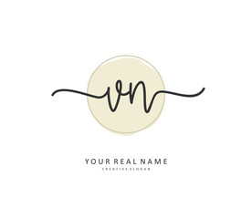 V N VN Initial letter handwriting and signature logo. A concept handwriting initial logo with template element.