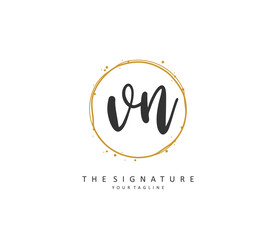 V N VN Initial letter handwriting and signature logo. A concept handwriting initial logo with template element.