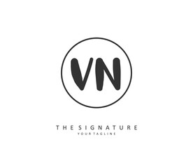 V N VN Initial letter handwriting and signature logo. A concept handwriting initial logo with template element.