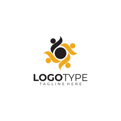 4 people community logo icon vector in black and yellow color
