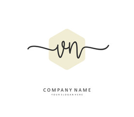 V N VN Initial letter handwriting and signature logo. A concept handwriting initial logo with template element.