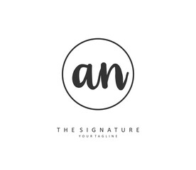 A N AN Initial letter handwriting and signature logo. A concept handwriting initial logo with template element.