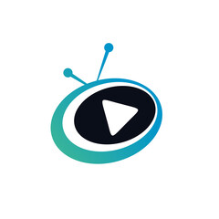 television logo with play button in blue color