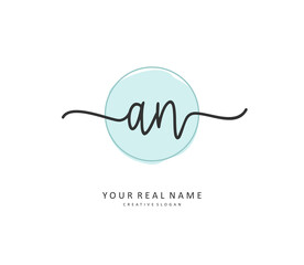 A N AN Initial letter handwriting and signature logo. A concept handwriting initial logo with template element.