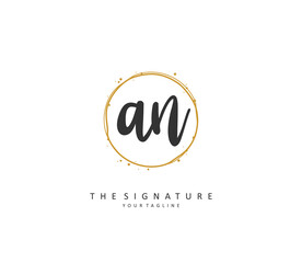 A N AN Initial letter handwriting and signature logo. A concept handwriting initial logo with template element.
