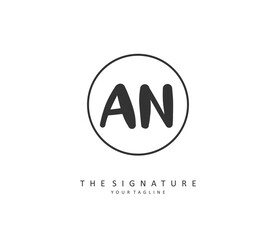 A N AN Initial letter handwriting and signature logo. A concept handwriting initial logo with template element.