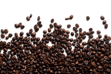 Top view of fresh roasted Coffee beans. Isolated on a white background.
