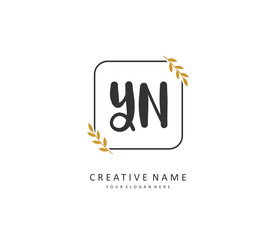 Y N YN Initial letter handwriting and signature logo. A concept handwriting initial logo with template element.
