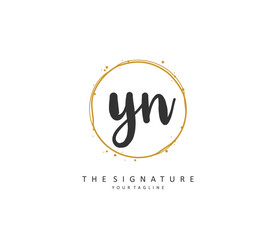 Fototapeta Y N YN Initial letter handwriting and signature logo. A concept handwriting initial logo with template element. obraz