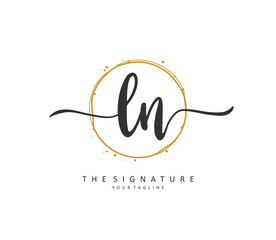 L N LN Initial letter handwriting and signature logo. A concept handwriting initial logo with template element.