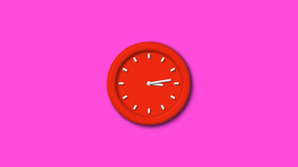 Red color 12 hours 3d wall clock isolated on pink background, 3d wall clock