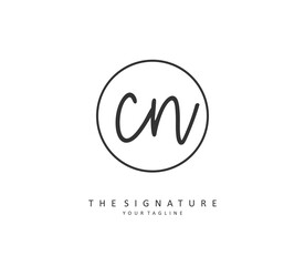 C N CN Initial letter handwriting and signature logo. A concept handwriting initial logo with template element.