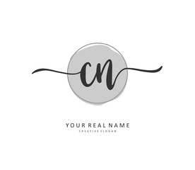 C N CN Initial letter handwriting and signature logo. A concept handwriting initial logo with template element.