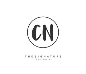 C N CN Initial letter handwriting and signature logo. A concept handwriting initial logo with template element.
