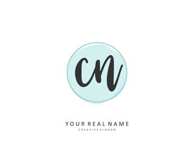 C N CN Initial letter handwriting and signature logo. A concept handwriting initial logo with template element.