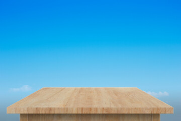 Wood table top with blue sky  - can be used for display or montage your products
