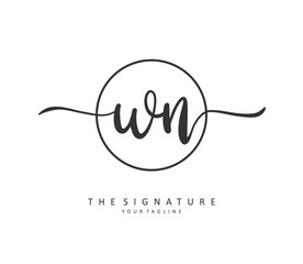 W N WN Initial letter handwriting and signature logo. A concept handwriting initial logo with template element.