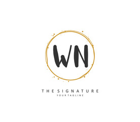 W N WN Initial letter handwriting and signature logo. A concept handwriting initial logo with template element.