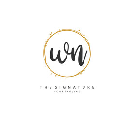 W N WN Initial letter handwriting and signature logo. A concept handwriting initial logo with template element.