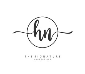 H N HN Initial letter handwriting and signature logo. A concept handwriting initial logo with template element.