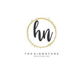H N HN Initial letter handwriting and signature logo. A concept handwriting initial logo with template element.
