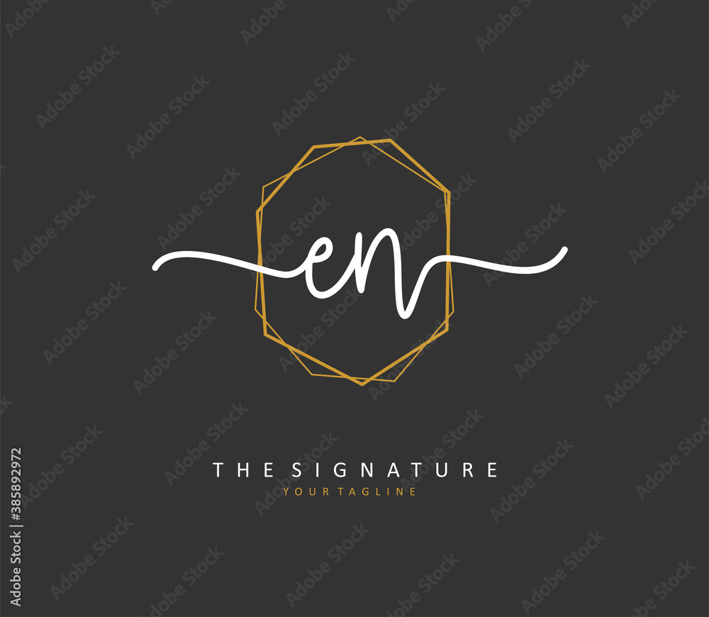 Wall mural e n en initial letter handwriting and signature logo. a concept handwriting initial logo with templa