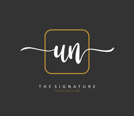 U N UN Initial letter handwriting and signature logo. A concept handwriting initial logo with template element.