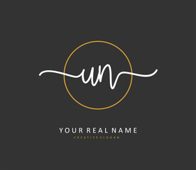 U N UN Initial letter handwriting and signature logo. A concept handwriting initial logo with template element.