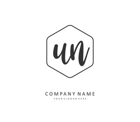 U N UN Initial letter handwriting and signature logo. A concept handwriting initial logo with template element.