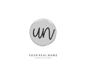U N UN Initial letter handwriting and signature logo. A concept handwriting initial logo with template element.