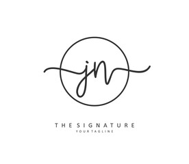 J N JN Initial letter handwriting and signature logo. A concept handwriting initial logo with template element.