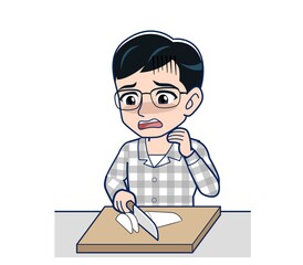 Young man in gray pajamas