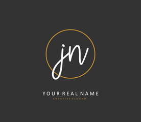 J N JN Initial letter handwriting and signature logo. A concept handwriting initial logo with template element.