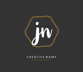 J N JN Initial letter handwriting and signature logo. A concept handwriting initial logo with template element.