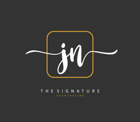 J N JN Initial letter handwriting and signature logo. A concept handwriting initial logo with template element.