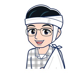 Young man in gray pajamas