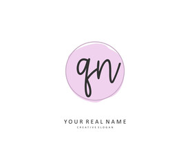 Q N QN Initial letter handwriting and signature logo. A concept handwriting initial logo with template element.