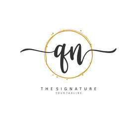 Q N QN Initial letter handwriting and signature logo. A concept handwriting initial logo with template element.