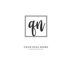 Q N QN Initial letter handwriting and signature logo. A concept handwriting initial logo with template element.