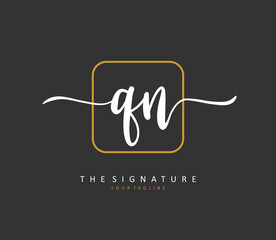 Q N QN Initial letter handwriting and signature logo. A concept handwriting initial logo with template element.