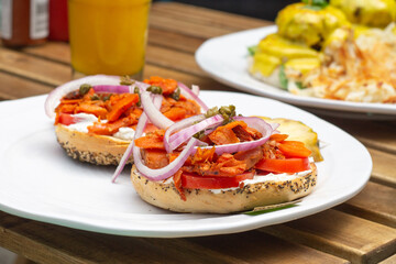 Vegan smoked salmon and cream cheese bagel