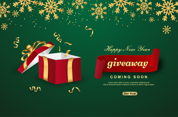 Happy new year giveaway with open gift box