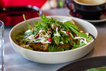 Breakfast salad with pomegranate tendrils