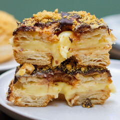 Custard and chocolate cronut with honeycomb