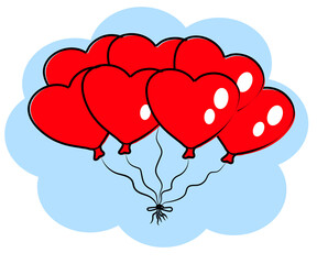 Fototapeta na wymiar Heart shaped balloons on a blue background. Cartoon. Vector illustration.