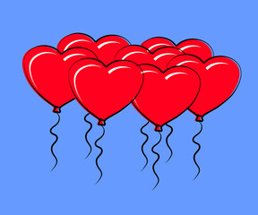 Fototapeta na wymiar Heart shaped balloons on a blue background. Cartoon. Vector illustration.