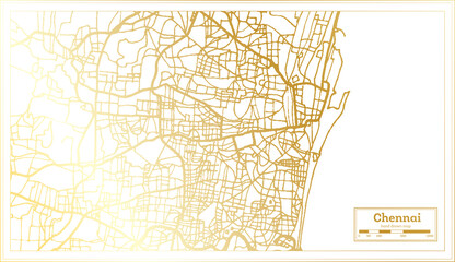 Chennai India City Map in Retro Style in Golden Color. Outline Map.