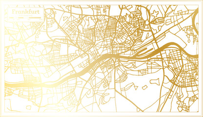 Frankfurt Germany City Map in Retro Style in Golden Color. Outline Map.