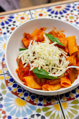 Pasta alla norma with vegan cheese