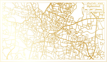 Hyderabad India City Map in Retro Style in Golden Color. Outline Map.